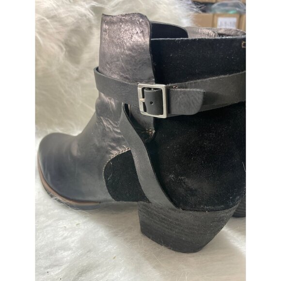 Korks Black Leather & Suede Ankle Boots with Buckle Strap & Zip Closure - Picture 6 of 9